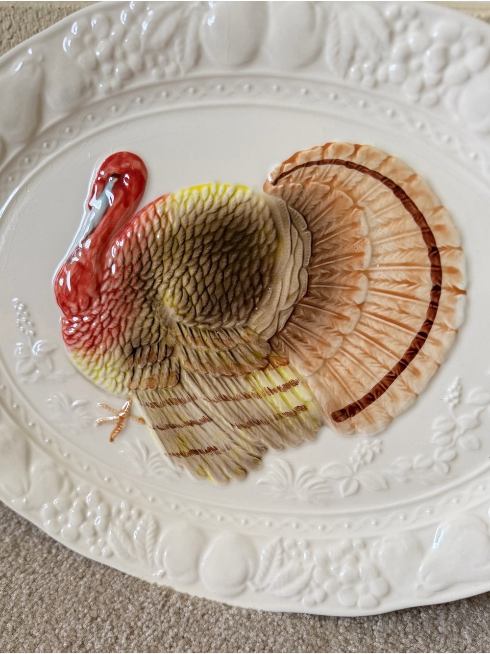 Vintage 1970’s-80’s Hand painted Ceramic Turkey Serving Platter Made in Japan